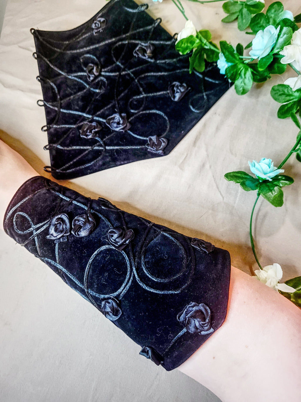 Black Bracers with Black Flowers