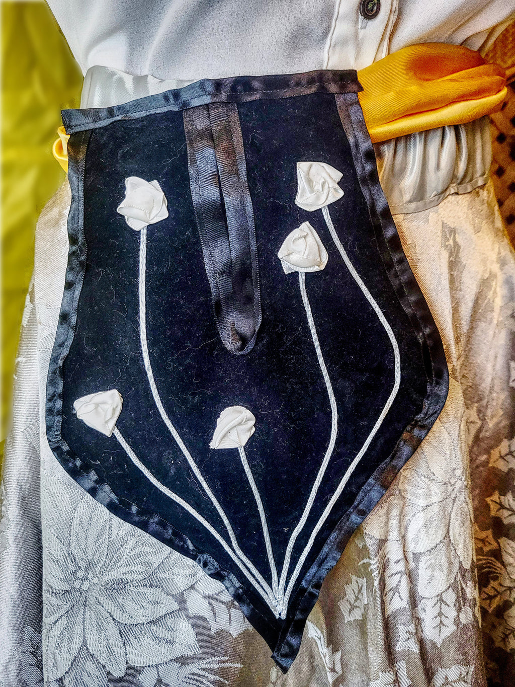 Black Pocket with White Flowers