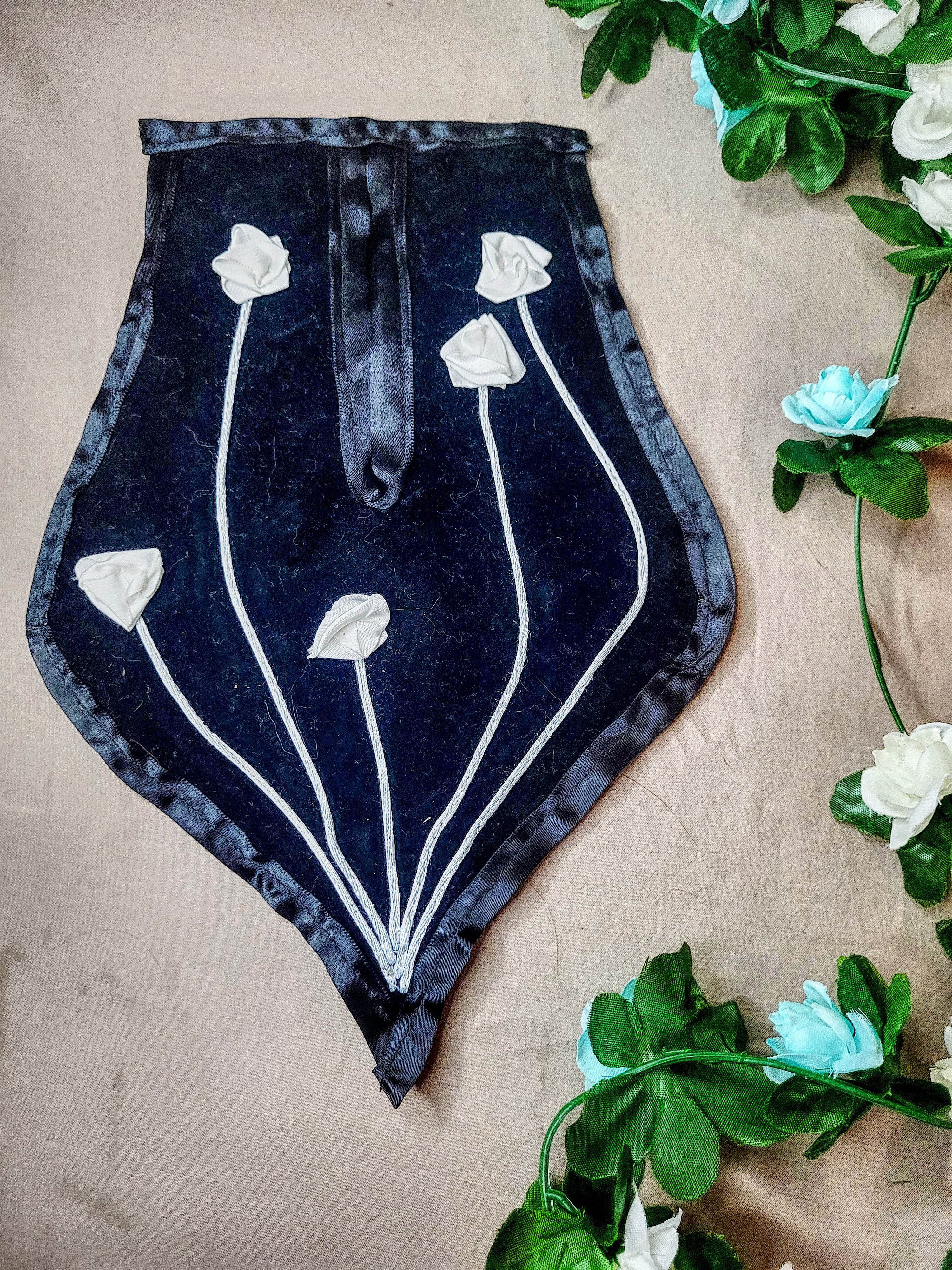 Black Pocket with White Flowers
