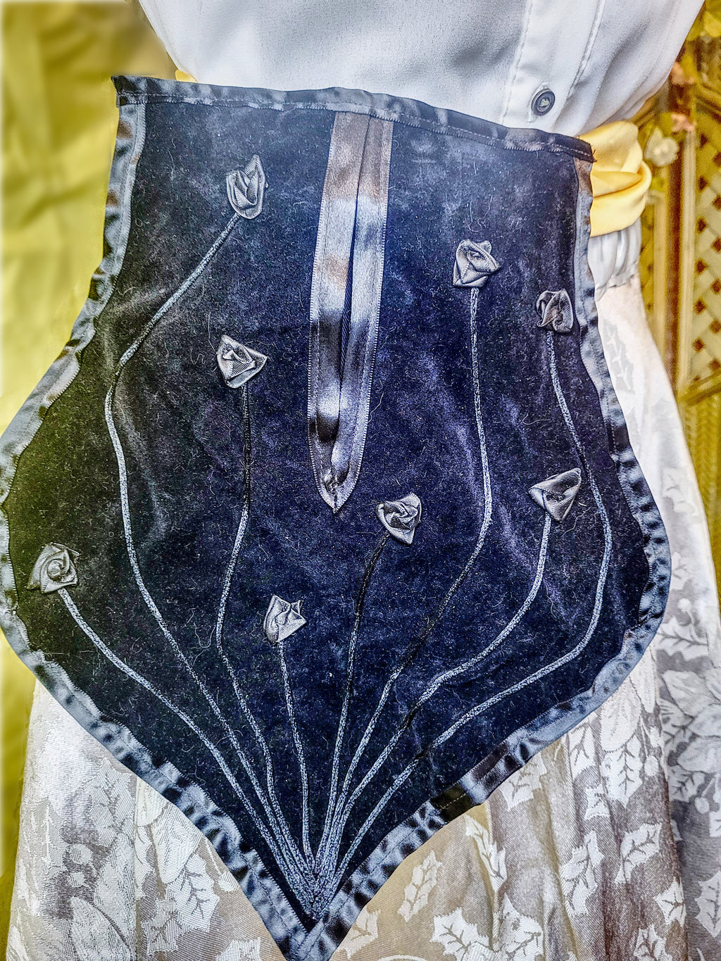 Lg. Black Pocket with Black Flowers
