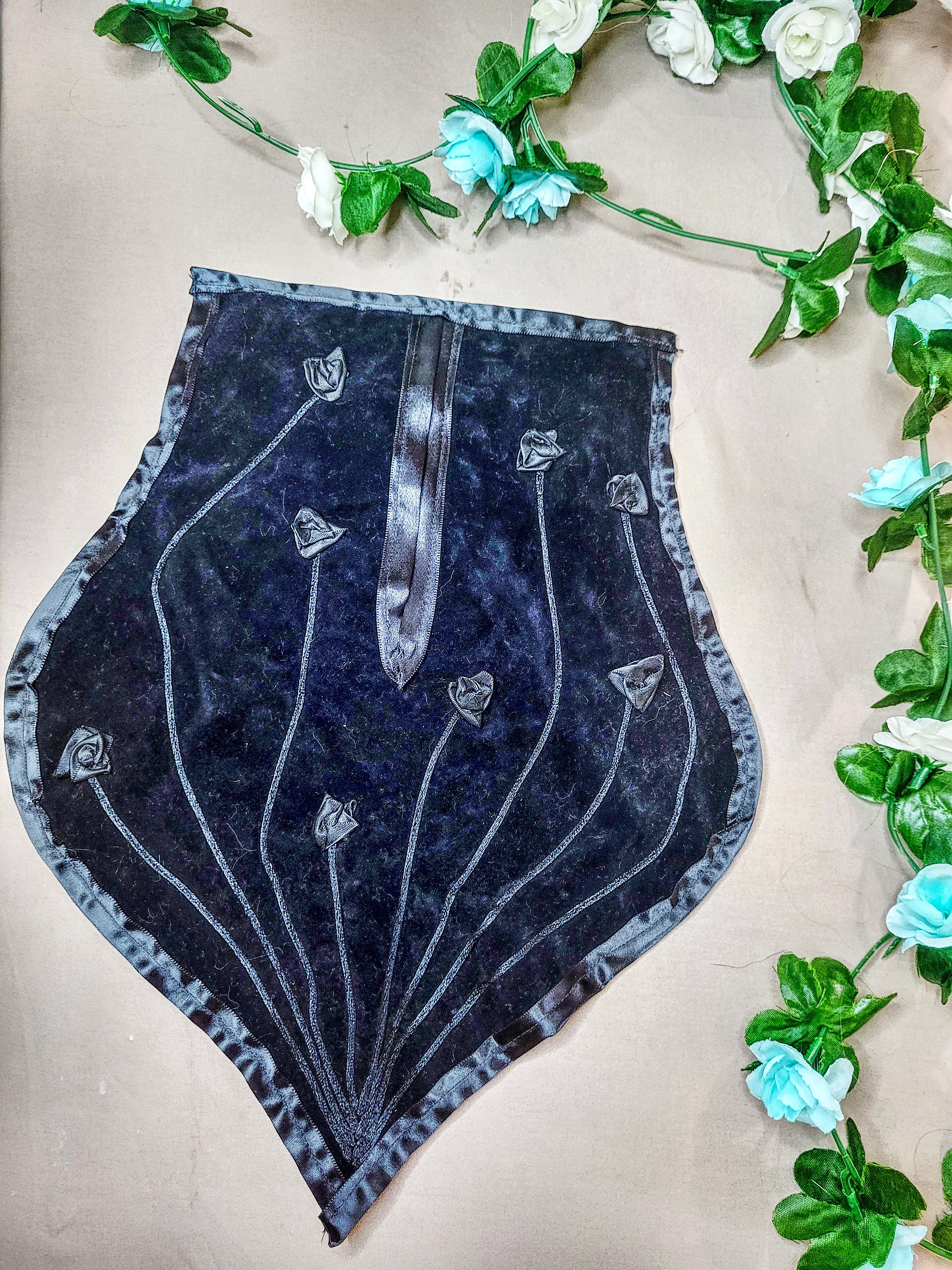 Lg. Black Pocket with Black Flowers