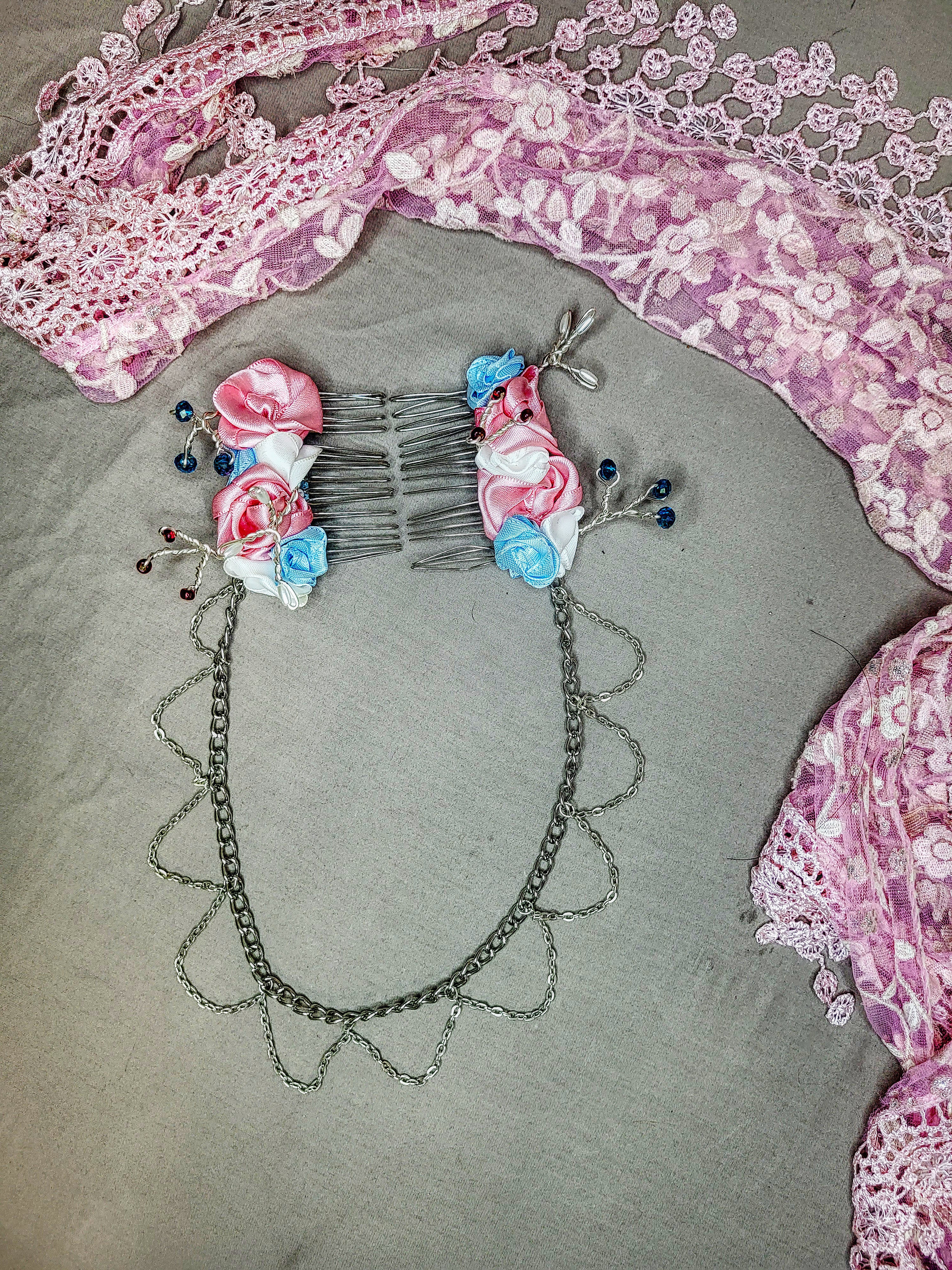 Pink, White, and Blue Hair Ornament