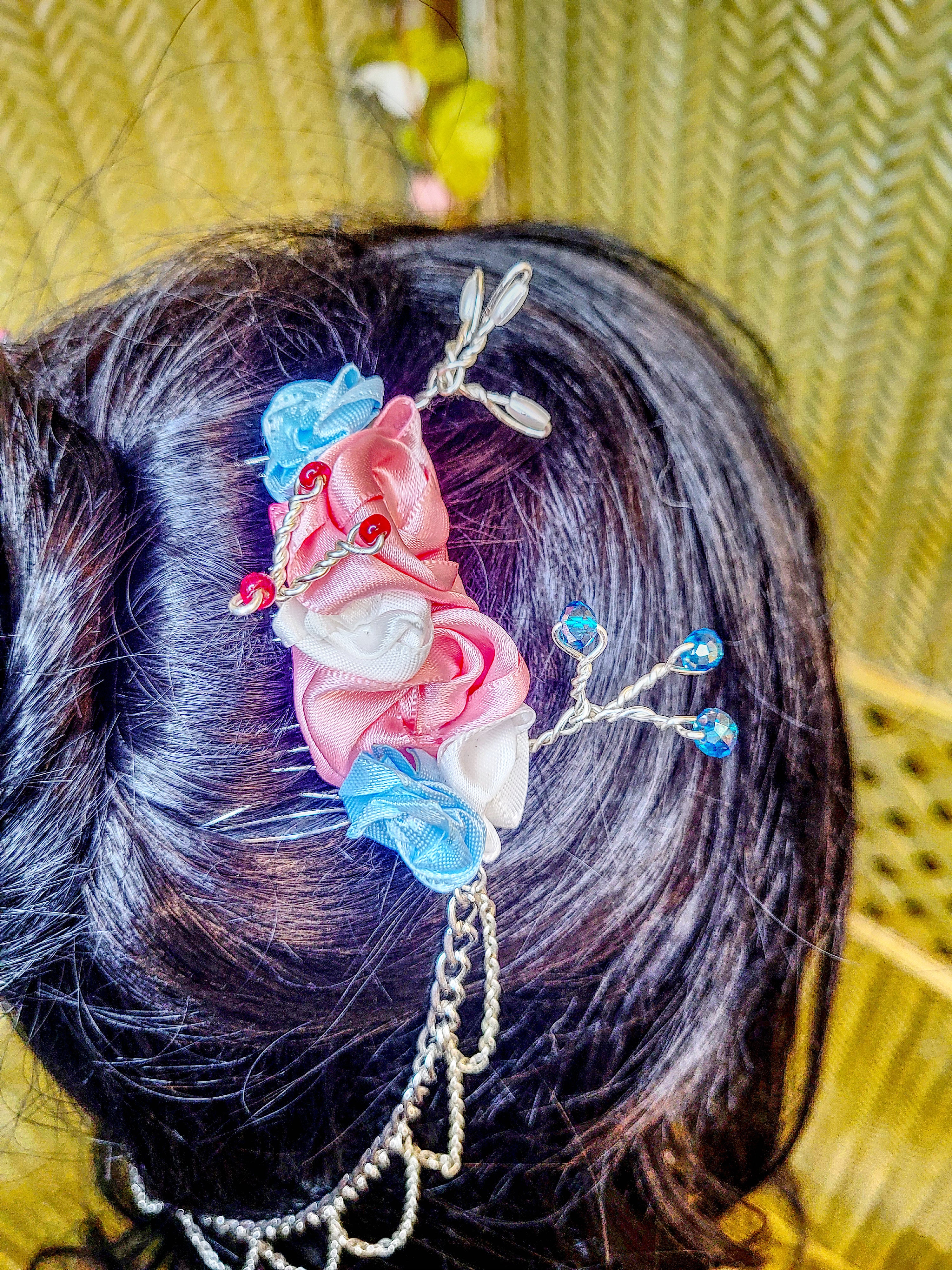 Pink, White, and Blue Hair Ornament